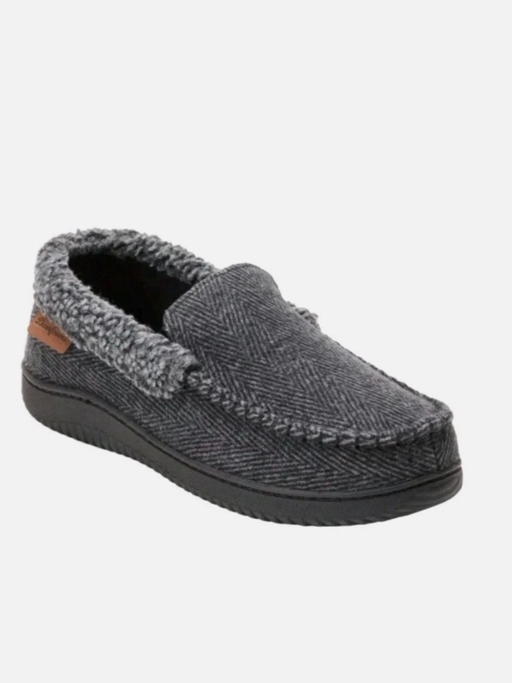 dearfoams Men's Dark Grey Herringbone Slip-On Slippers